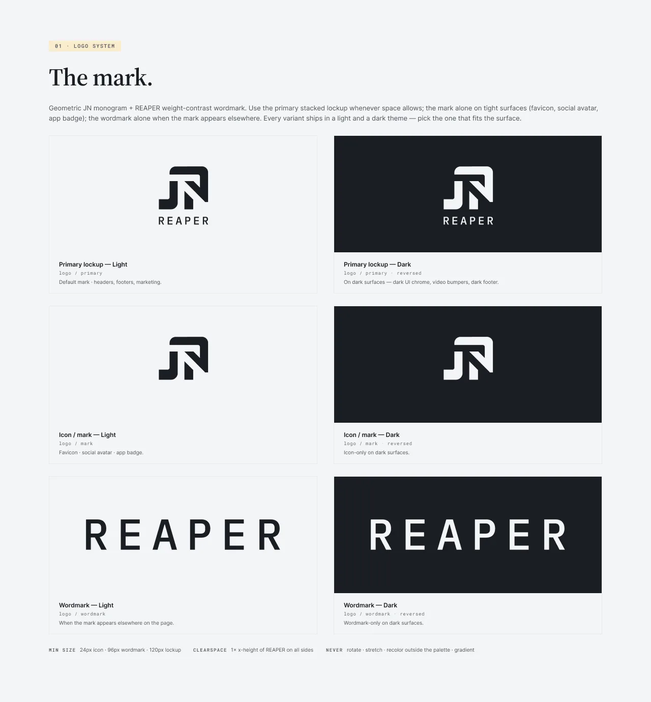 01 · Mark + lockups — light theme